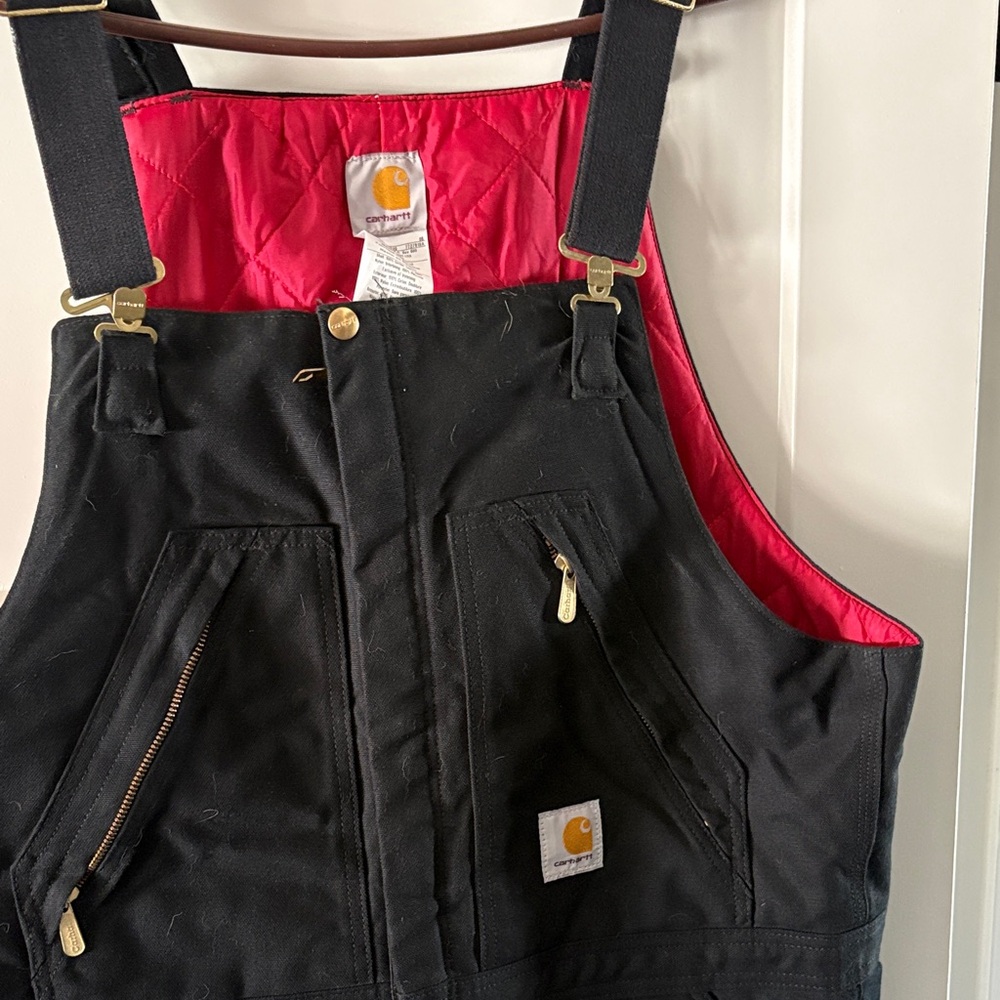 Carhartt Black insulated Bib Overalls with Red Interior